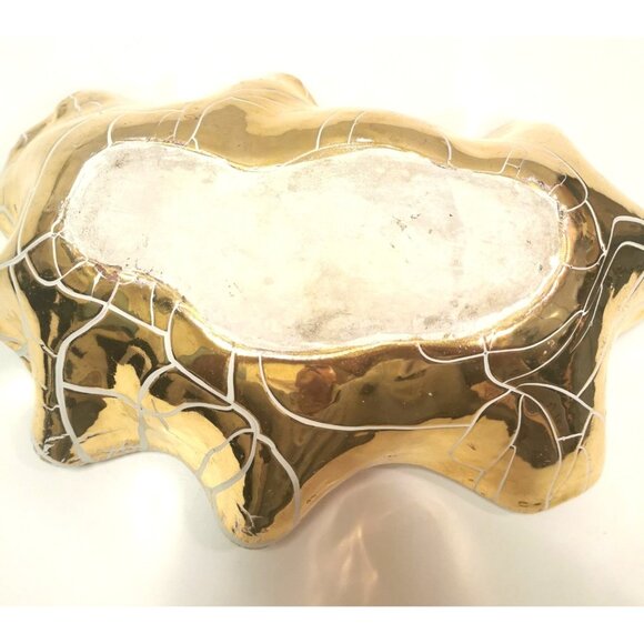 Vintage Gold Wavy Edge Display Dish - Italian Style Art Pottery - Picture 6 of 8